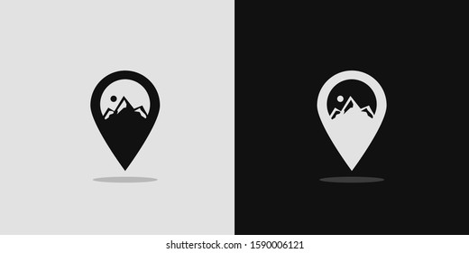 Map pin and mountain icon logo design element