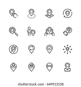 Map pin and navigation icon set in thin line style