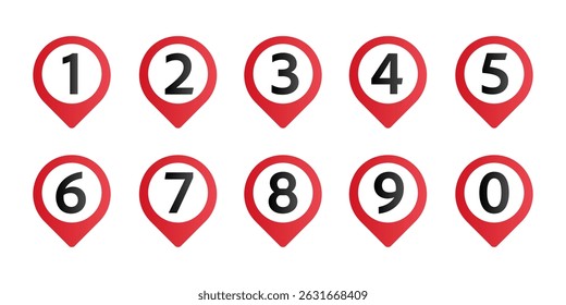 Map pin with numbers icons set. location and pointer symbol. Vector illustration.