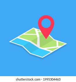 Map with pin on blue background. Electronic map gps location vector symbol Vector illustration EPS 10