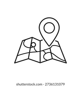 Map Pin on Folded Map Line Art Illustration for Navigation