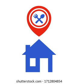 Mapa de una casa. cena y pedido de comida en casa. ilustración vectorial plana.