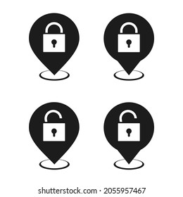 Asignar pin con el icono de candado. Ilustración vectior