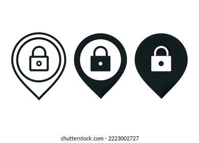 Map pin with padlock icon. Illustration vectior