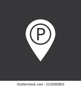 Map pin with parking sign icon on grey background