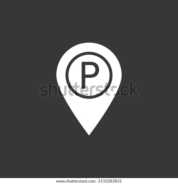 Map pin\
with parking sign icon on grey\
background