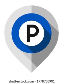 Pin de mapa, símbolo de estacionamiento, puntero gps plegado desde papel gris