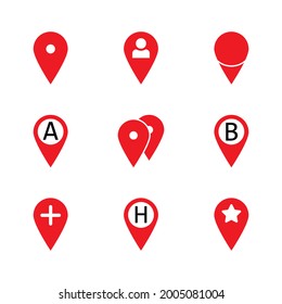 Map pin with person, A, B, H, star, plus vector icon set