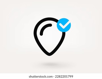 Map pin pictogram with approve check mark. Linear vector linear icon