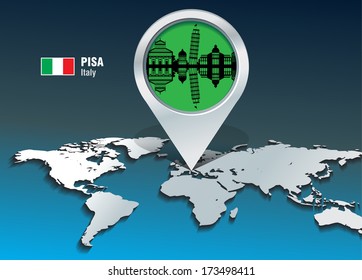 Map pin with Pisa skyline - vector illustration