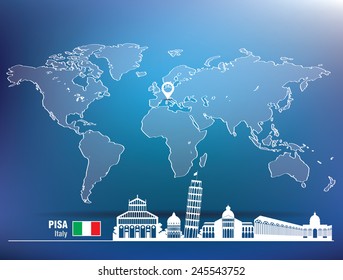 Map pin with Pisa skyline - vector illustration