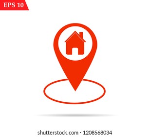 Map pin place marker icon with home icon.Map icon for mobile,web and application, pointer minimal vector symbol, marker sign