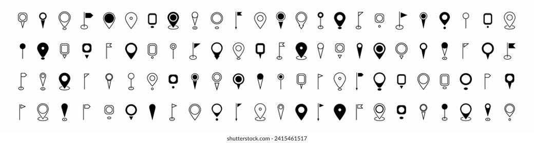 Pin-Platzierungsmarker. Modern Map Marker Logo Symbol Set. GPS-Pin-Symbolsammlung. Pin-Symbol für den Standort festlegen. Zielsymbol. Flacher Stil. Vektorgrafik.