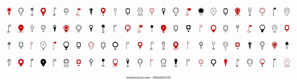 Map pin place marker. Modern Map marker pointer logo icon set. GPS pin symbol collection. Set location pin icon. Destination symbol. Flat style. Vector illustration.