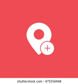 Map Pin Plus Add Flat Icon On Red Background