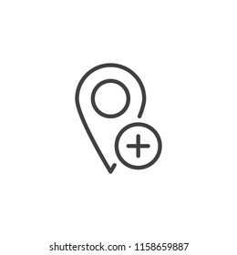 Map Pin Plus Add outline icon. linear style sign for mobile concept and web design. Add location pin simple line vector icon. Symbol, logo illustration. Pixel perfect vector graphics