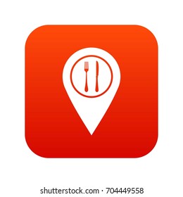 Map pin pointer with cafe or restaurant sign icon digital red for any design isolated on white vector illustration