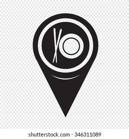 Map Pin Pointer Dish with Chopsticks icon