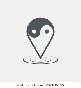 Map pin pointer Route Gps location icon Yin-yang Vector illustration cut