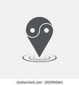 Map pin pointer Route Gps location icon Yin-yang Vector illustration cut