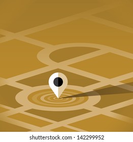 Map pin pointer vector icon with vintage colors design. Close-up selective focus view. Idea - Mobile navigation services (Google maps etc.) and travel, transportation concepts.