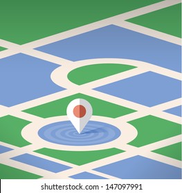 Map pin pointer vector icon symbol. Concepts: travel services (Google maps etc.), Navigation, GPS, travel background with space for text. Close-up focus view and stylish trendy flat design.