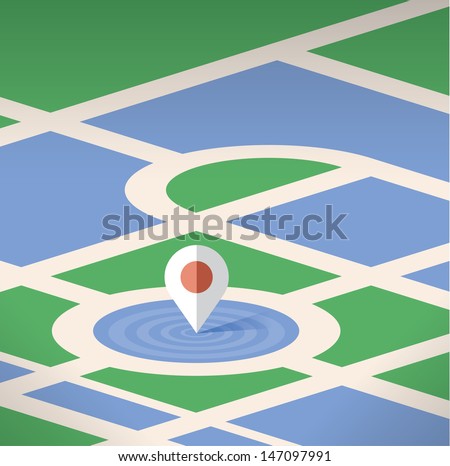 Map pin pointer vector icon symbol. Concepts: travel services (Google maps etc.), Navigation, GPS, travel background with space for text. Close-up focus view and stylish trendy flat design.