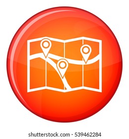 Map with pin pointers icon in red circle isolated on white background vector illustration