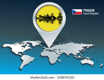 Anclaje de mapa con línea aérea de Praga - ilustración vectorial