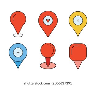 Conjunto de iconos de pin de mapa y pin de empuje