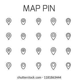 Map pin related vector icon set. Well-crafted sign in thin line style with editable stroke. Vector symbols isolated on a white background. Simple pictograms.