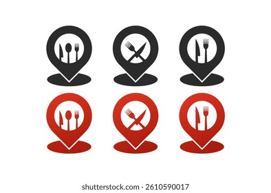 Map pin with restaurant icon set.