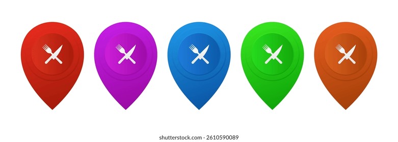 Map pin with restaurant icon set.