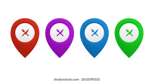 Map pin with restaurant icon set.