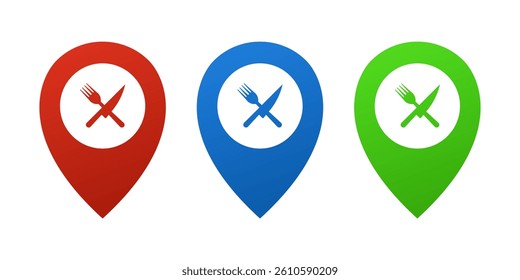 Map pin with restaurant icon set.