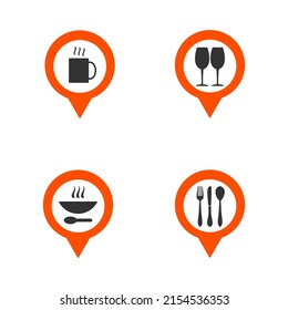 Map pin with restaurant sign vector icon set