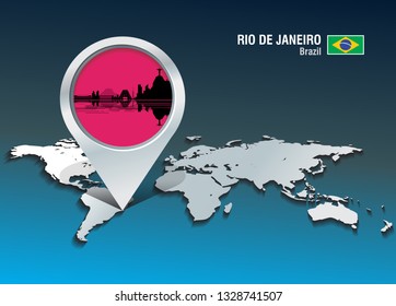 Map pin with Rio de Janeiro skyline - vector illustration