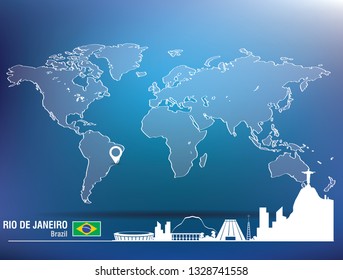 Map pin with Rio de Janeiro skyline - vector illustration
