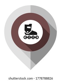 Map pin, roller skates symbol, gps pointer folded from gray paper