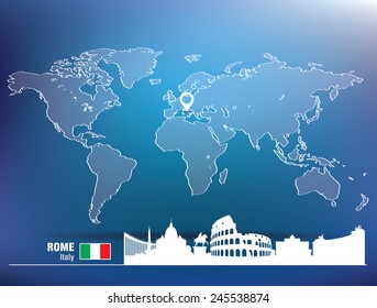 Map pin with Rome skyline - vector illustration