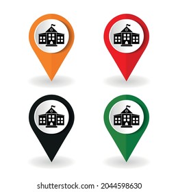 Map pin for school location. Vector illustration.