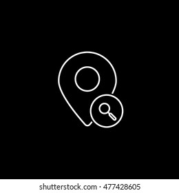 Map Pin Search Line Icon On Black Background