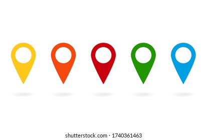 Map pin set flat design, pointer minimal vector symbol, marker sign.
