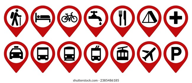 Map pin set. Location point pin set. GPS tap location symbols for apps and websites isolated on white background
