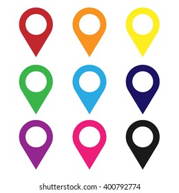 Map pin sign location icon in flat simple style. Colorful rounded shapes isolated on white background. Vector illustration.