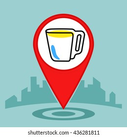 Map pin sign location icon with Coffee drink or cup of tea