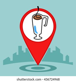 Map pin sign location icon with Coffee drink or cup of tea