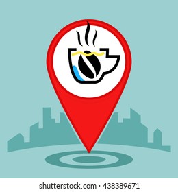 Map pin sign location icon with Coffee drink or cup of tea