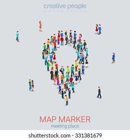 Map pin sign shape casual micro people crowd flat 3d web isometric infographic concept vector. Creative people collection.