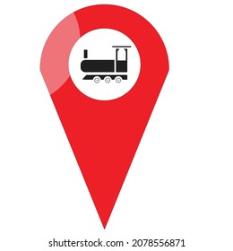 A map pin sign with train and railways icon 